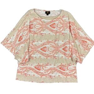 JM Collection Top Womens L Beige‎ Coral Dolman Sleeve Built In Tank Boho Blouse